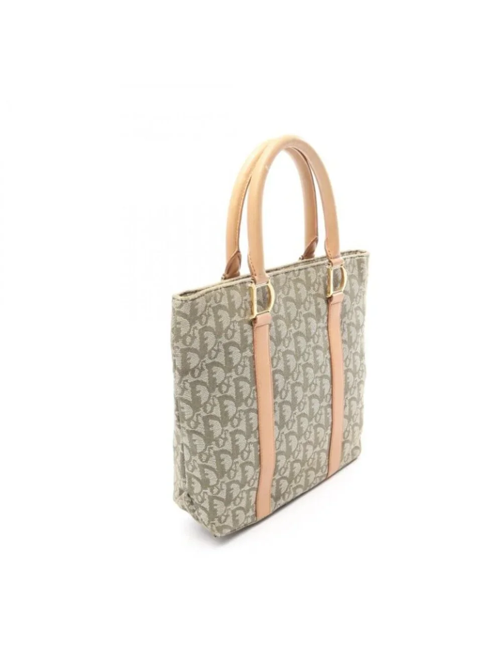 Dior Tote Trotter Green Beige Canvas Leather